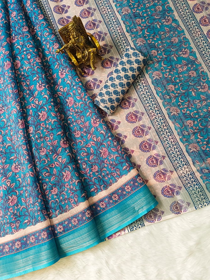 VK 4251 Silver Jari Patta Linen Printed Sarees Wholesale Shop In Surat